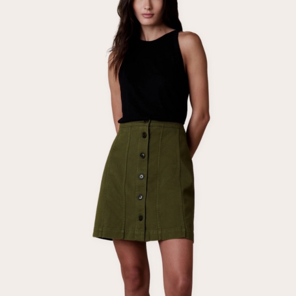 Banana Republic Button Front Mini Skirt Women’s Size 18 Olive Green 19.5”
